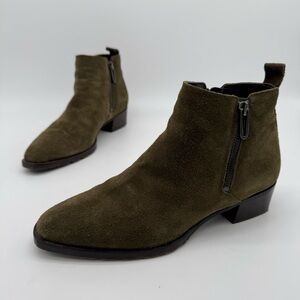 Aquatalia Fantina Olive ‘Herb’ Green Suede Leather Dual Zip Ankle Bootie Size 9M